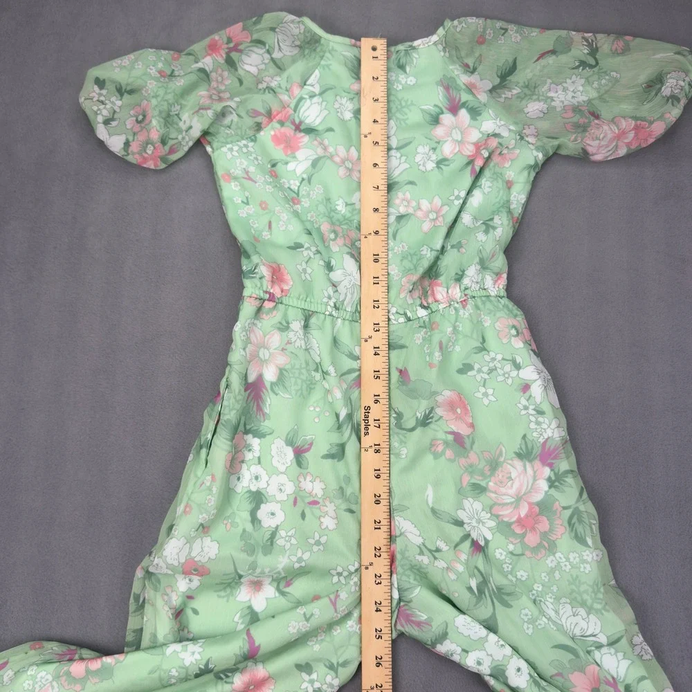AND Floral Jumpsuit Size 11-12 Yrs Green Wide Leg Flutter Sleeve Romper